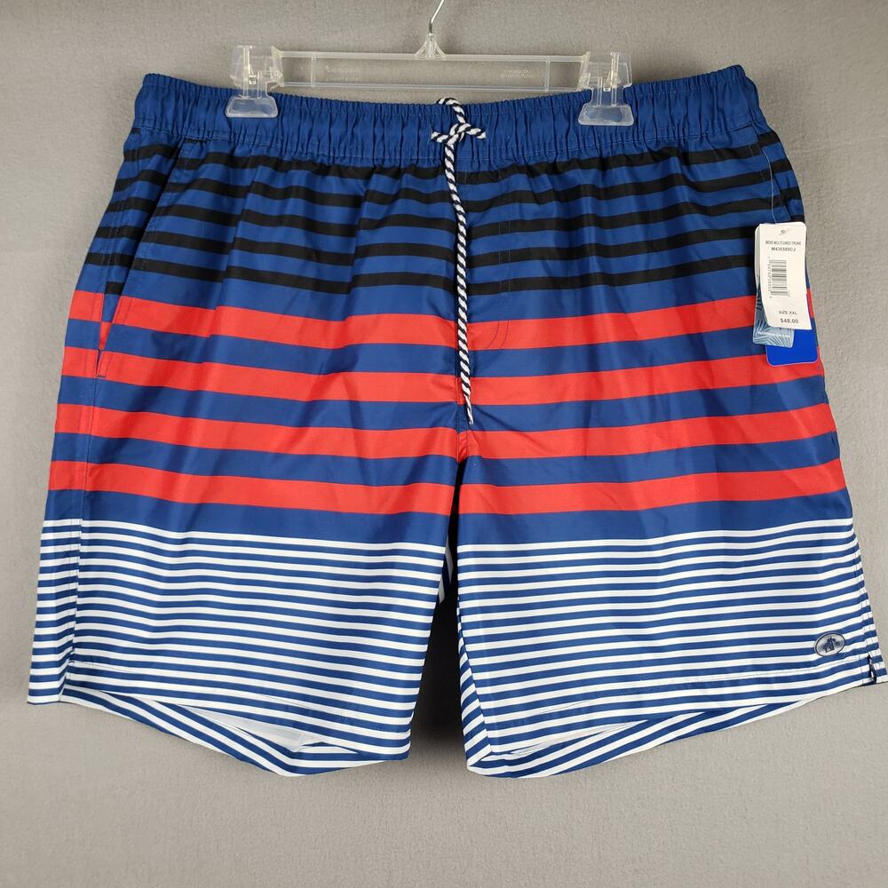 Caribbean Joe Men's XXL‎ Swim Trunks Blue Red Stripes Nautical Beach UPF 50+ NWT